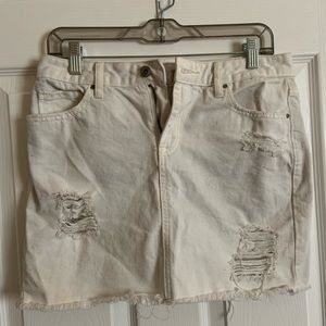 White Distressed Jean Skirt